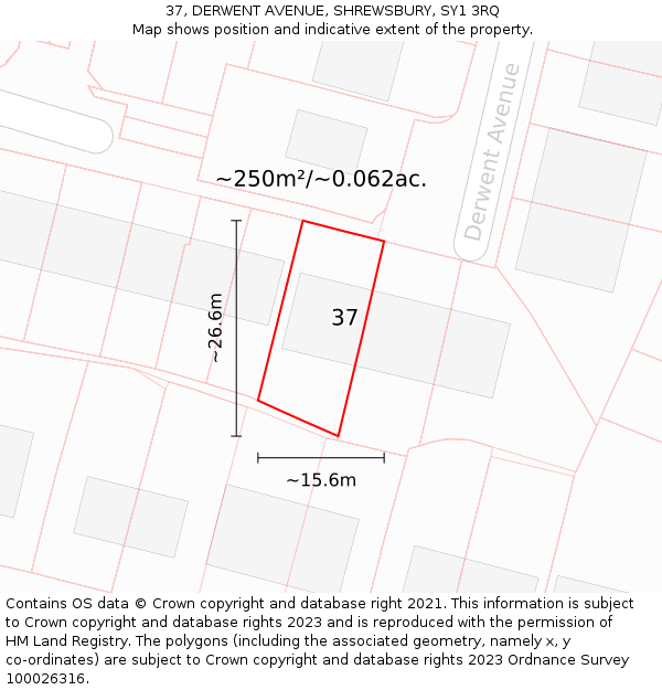 37, DERWENT AVENUE, SHREWSBURY, SY1 3RQ: Plot and title map