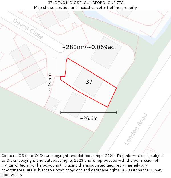 37, DEVOIL CLOSE, GUILDFORD, GU4 7FG: Plot and title map