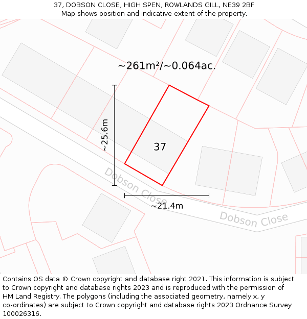 37, DOBSON CLOSE, HIGH SPEN, ROWLANDS GILL, NE39 2BF: Plot and title map