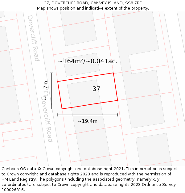 37, DOVERCLIFF ROAD, CANVEY ISLAND, SS8 7PE: Plot and title map