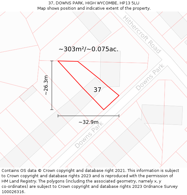 37, DOWNS PARK, HIGH WYCOMBE, HP13 5LU: Plot and title map