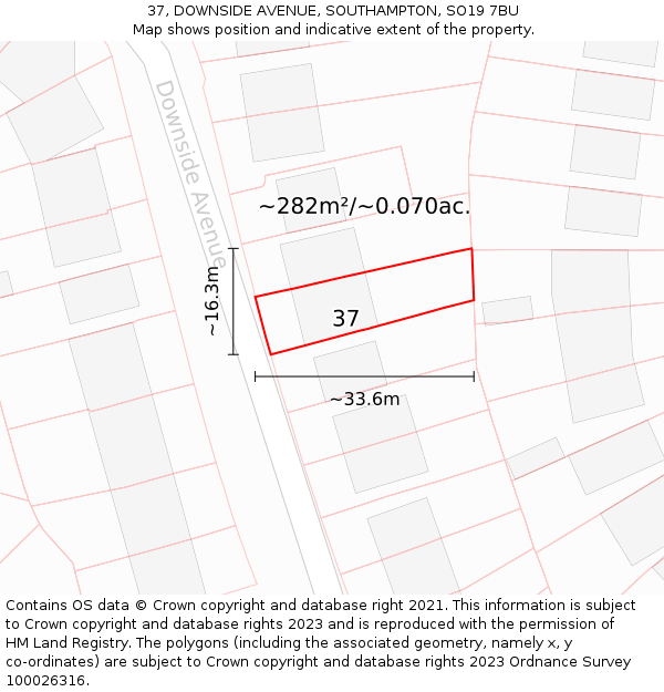 37, DOWNSIDE AVENUE, SOUTHAMPTON, SO19 7BU: Plot and title map