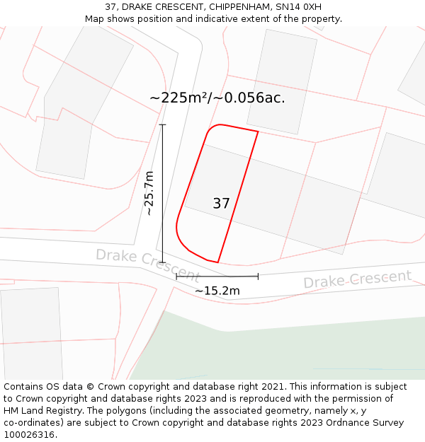 37, DRAKE CRESCENT, CHIPPENHAM, SN14 0XH: Plot and title map