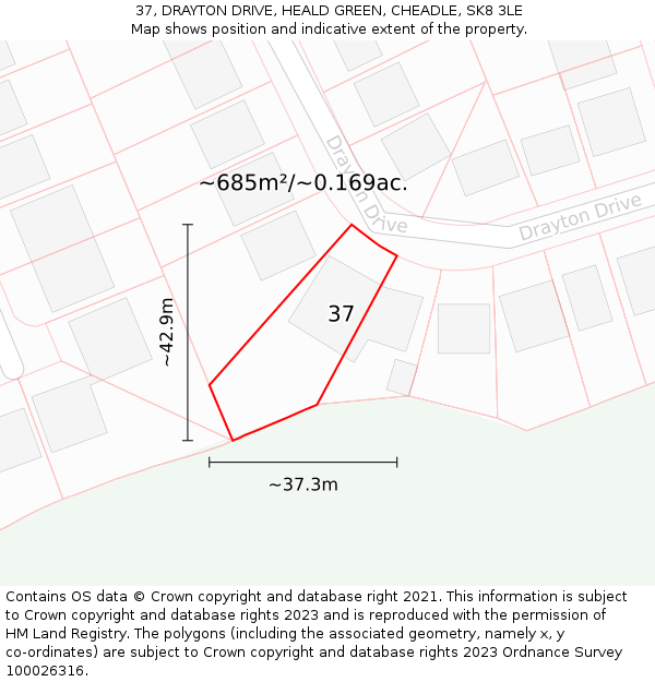 37, DRAYTON DRIVE, HEALD GREEN, CHEADLE, SK8 3LE: Plot and title map