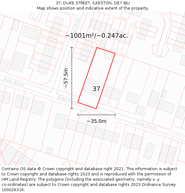 37, DUKE STREET, ILKESTON, DE7 8JU: Plot and title map