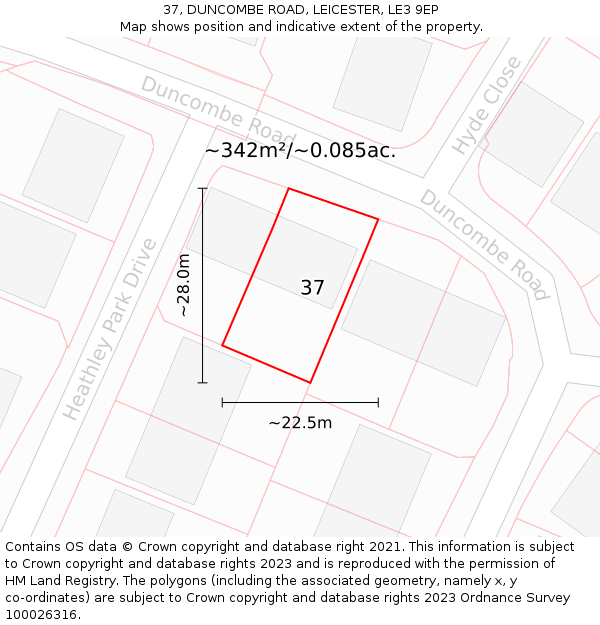 37, DUNCOMBE ROAD, LEICESTER, LE3 9EP: Plot and title map