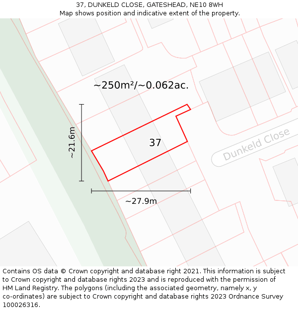 37, DUNKELD CLOSE, GATESHEAD, NE10 8WH: Plot and title map