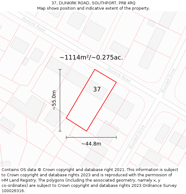 37, DUNKIRK ROAD, SOUTHPORT, PR8 4RQ: Plot and title map