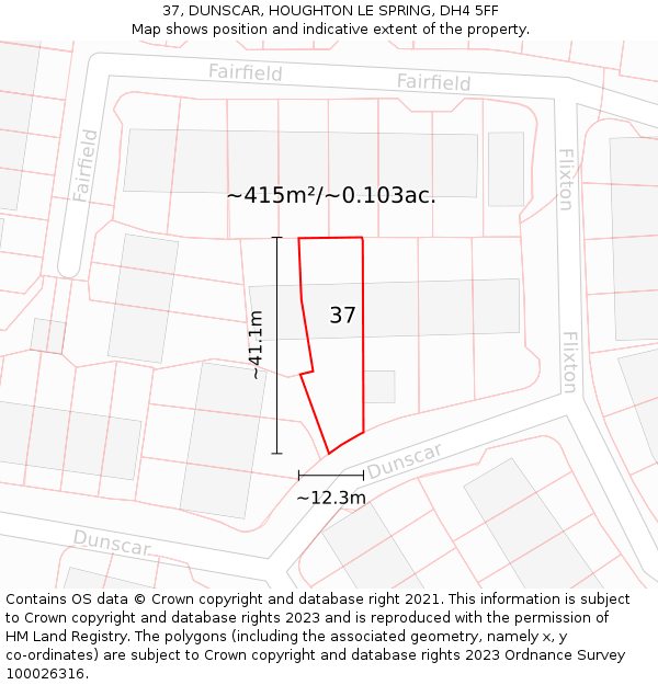 37, DUNSCAR, HOUGHTON LE SPRING, DH4 5FF: Plot and title map