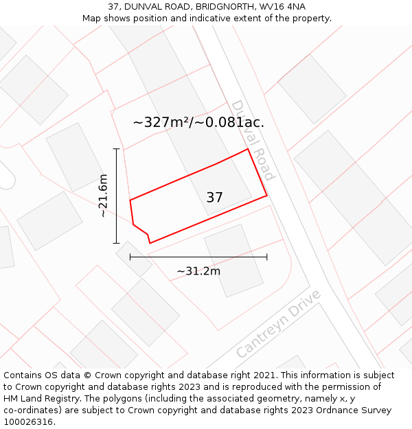 37, DUNVAL ROAD, BRIDGNORTH, WV16 4NA: Plot and title map