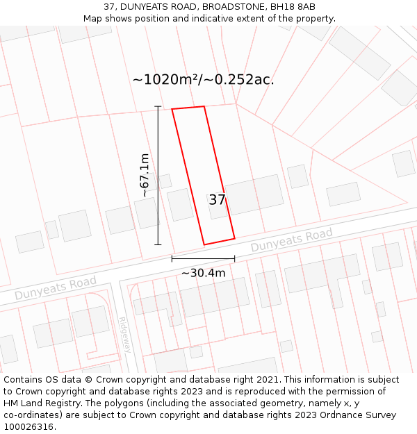 37, DUNYEATS ROAD, BROADSTONE, BH18 8AB: Plot and title map