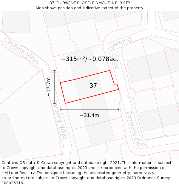 37, DURWENT CLOSE, PLYMOUTH, PL9 9TP: Plot and title map