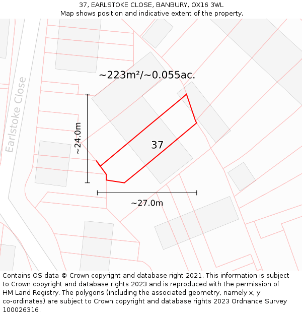 37, EARLSTOKE CLOSE, BANBURY, OX16 3WL: Plot and title map