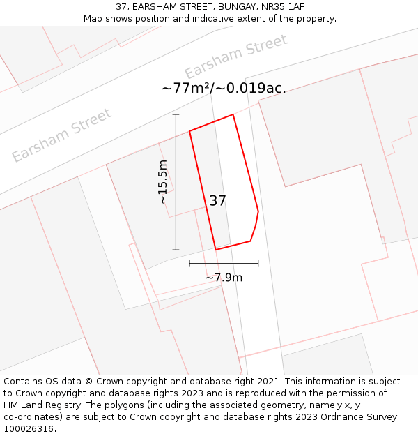 37, EARSHAM STREET, BUNGAY, NR35 1AF: Plot and title map