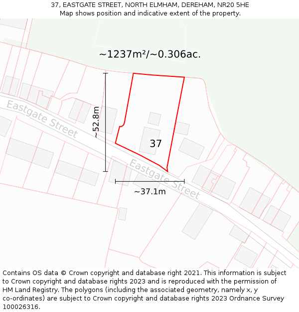 37, EASTGATE STREET, NORTH ELMHAM, DEREHAM, NR20 5HE: Plot and title map