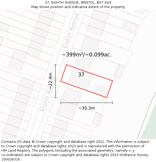 37, EIGHTH AVENUE, BRISTOL, BS7 0QS: Plot and title map