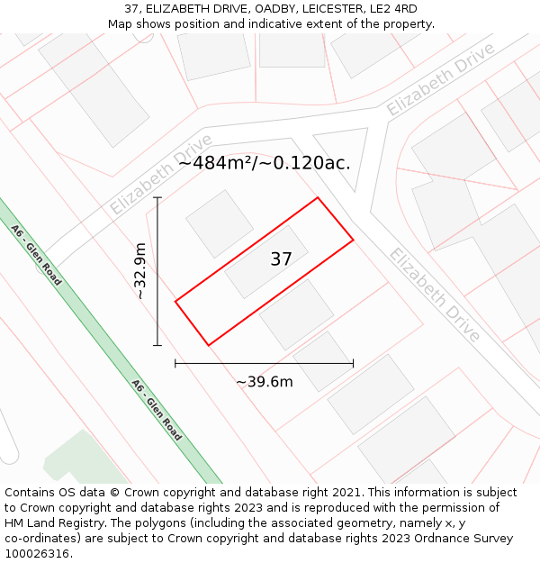 37, ELIZABETH DRIVE, OADBY, LEICESTER, LE2 4RD: Plot and title map