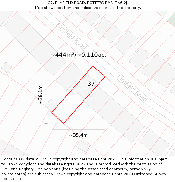 37, ELMFIELD ROAD, POTTERS BAR, EN6 2JJ: Plot and title map