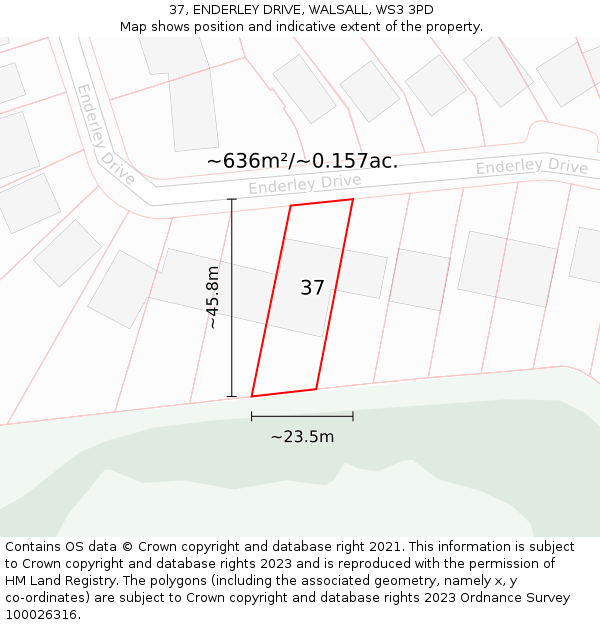 37, ENDERLEY DRIVE, WALSALL, WS3 3PD: Plot and title map