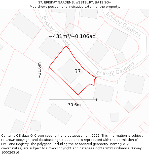 37, ERISKAY GARDENS, WESTBURY, BA13 3GH: Plot and title map