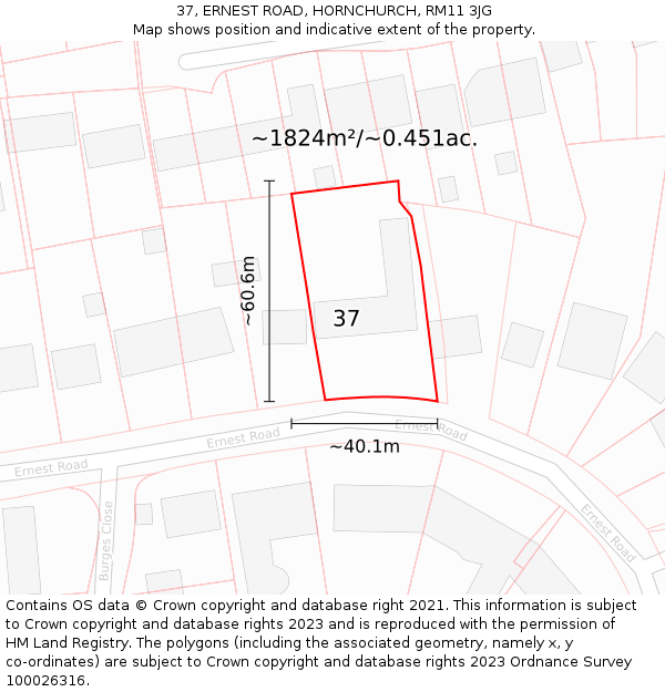 37, ERNEST ROAD, HORNCHURCH, RM11 3JG: Plot and title map