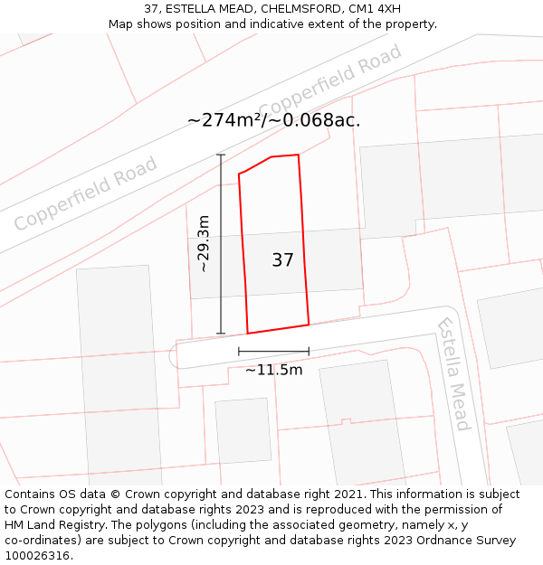 37, ESTELLA MEAD, CHELMSFORD, CM1 4XH: Plot and title map