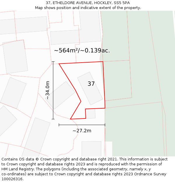 37, ETHELDORE AVENUE, HOCKLEY, SS5 5PA: Plot and title map