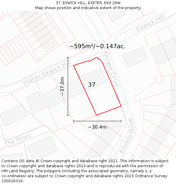 37, EXWICK HILL, EXETER, EX4 2AW: Plot and title map