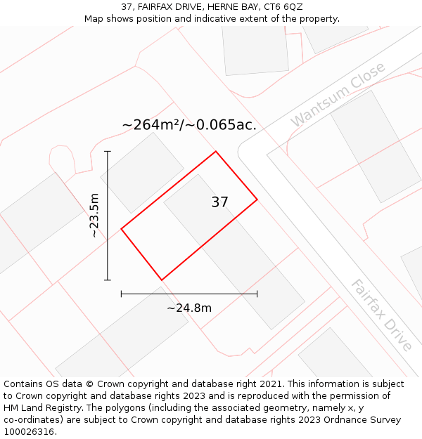 37, FAIRFAX DRIVE, HERNE BAY, CT6 6QZ: Plot and title map