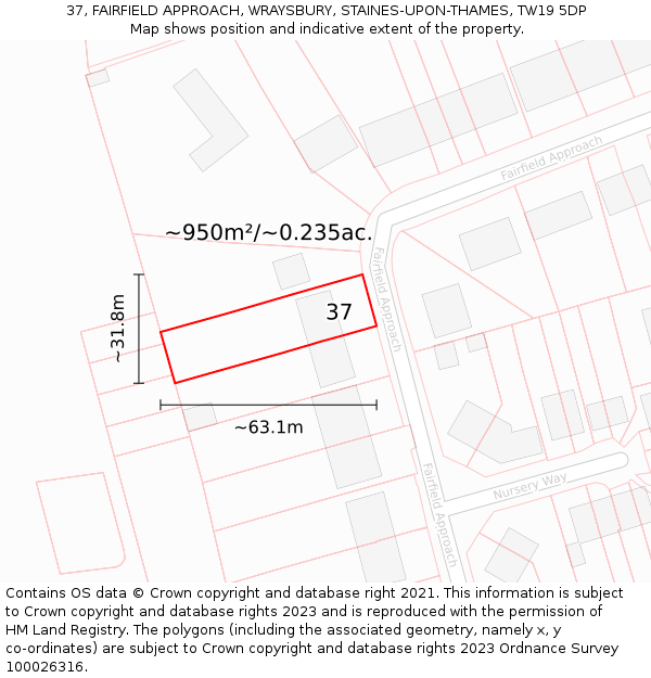 37, FAIRFIELD APPROACH, WRAYSBURY, STAINES-UPON-THAMES, TW19 5DP: Plot and title map