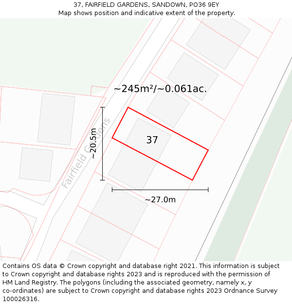 37, FAIRFIELD GARDENS, SANDOWN, PO36 9EY: Plot and title map