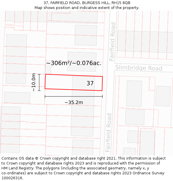 37, FAIRFIELD ROAD, BURGESS HILL, RH15 8QB: Plot and title map