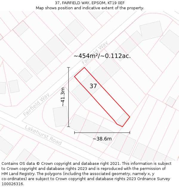 37, FAIRFIELD WAY, EPSOM, KT19 0EF: Plot and title map