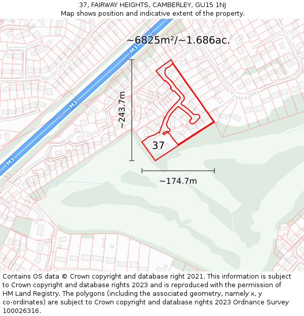 37, FAIRWAY HEIGHTS, CAMBERLEY, GU15 1NJ: Plot and title map