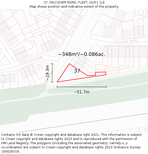 37, FALCONER ROAD, FLEET, GU51 1LE: Plot and title map