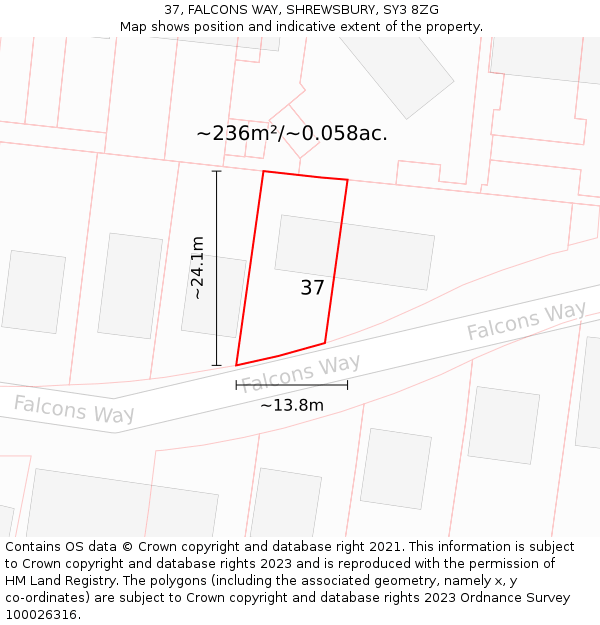 37, FALCONS WAY, SHREWSBURY, SY3 8ZG: Plot and title map