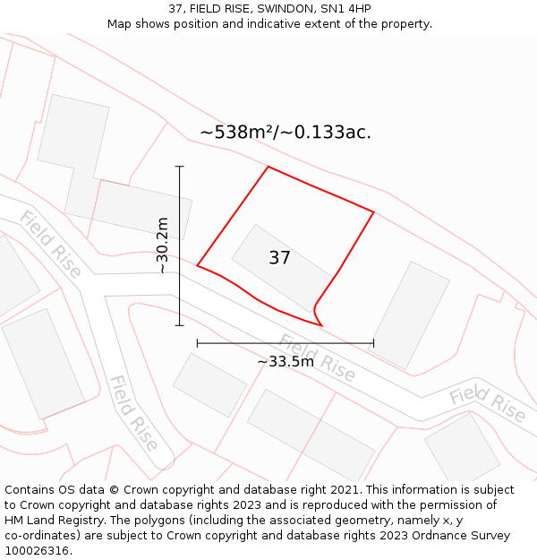 37, FIELD RISE, SWINDON, SN1 4HP: Plot and title map