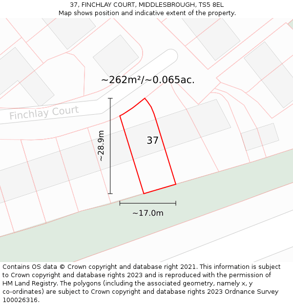 37, FINCHLAY COURT, MIDDLESBROUGH, TS5 8EL: Plot and title map