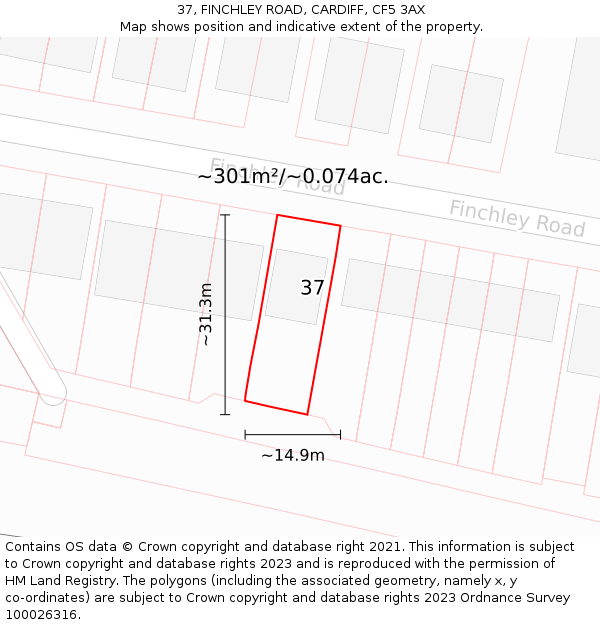 37, FINCHLEY ROAD, CARDIFF, CF5 3AX: Plot and title map