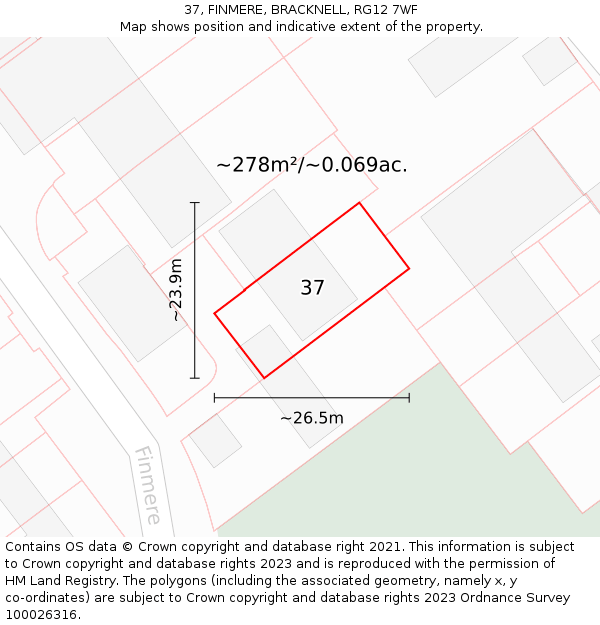 37, FINMERE, BRACKNELL, RG12 7WF: Plot and title map