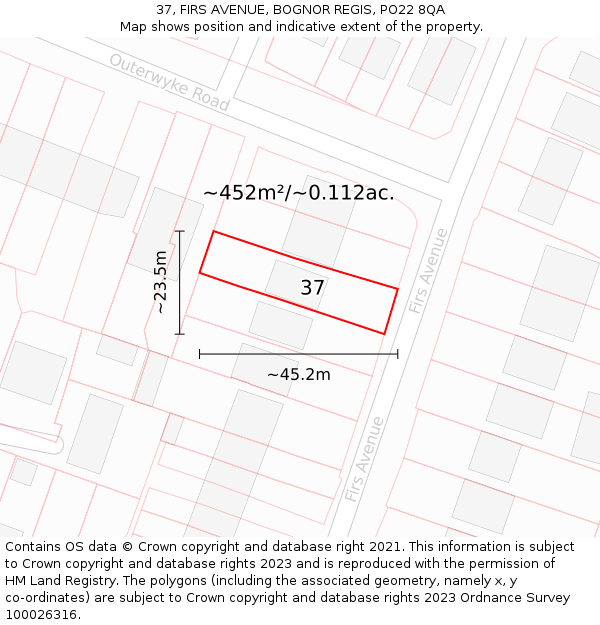 37, FIRS AVENUE, BOGNOR REGIS, PO22 8QA: Plot and title map