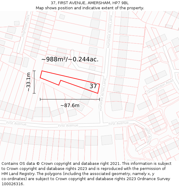 37, FIRST AVENUE, AMERSHAM, HP7 9BL: Plot and title map