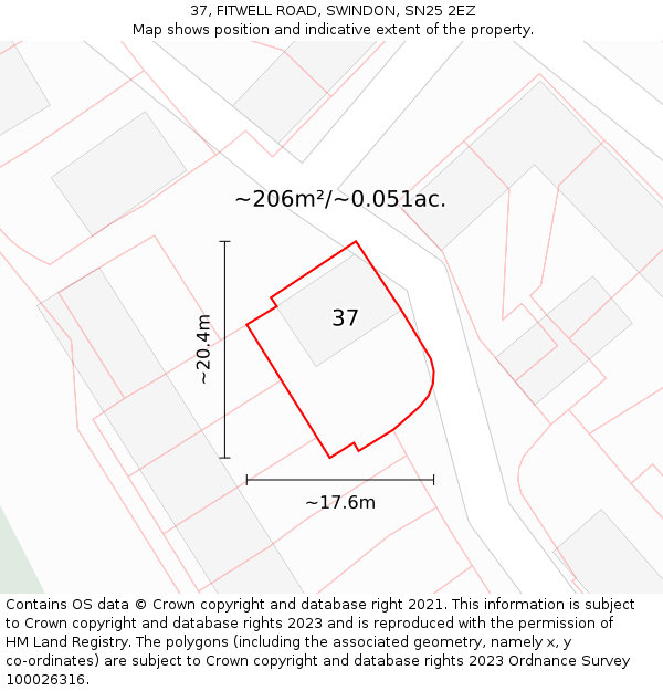 37, FITWELL ROAD, SWINDON, SN25 2EZ: Plot and title map