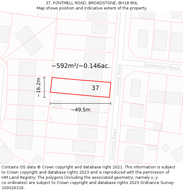 37, FONTMELL ROAD, BROADSTONE, BH18 8NL: Plot and title map