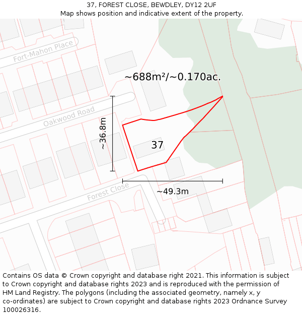 37, FOREST CLOSE, BEWDLEY, DY12 2UF: Plot and title map
