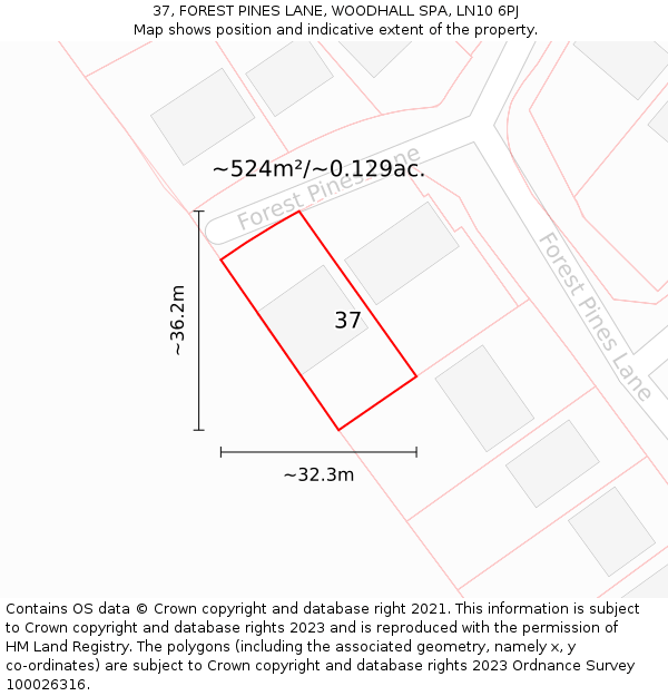 37, FOREST PINES LANE, WOODHALL SPA, LN10 6PJ: Plot and title map