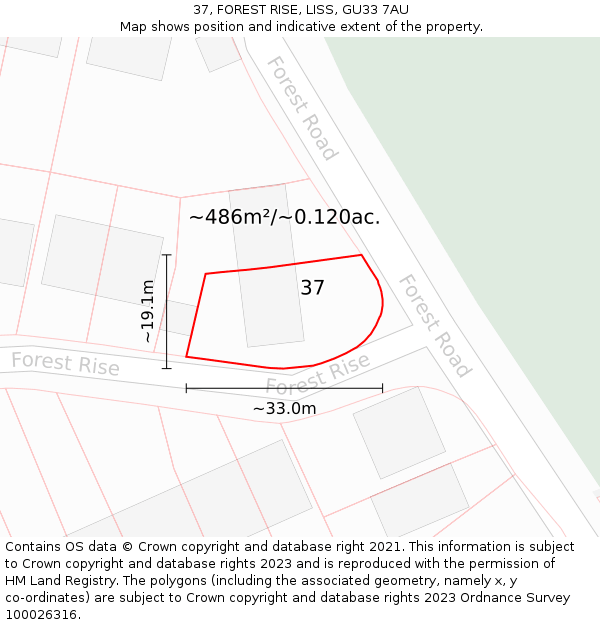 37, FOREST RISE, LISS, GU33 7AU: Plot and title map