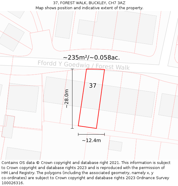 37, FOREST WALK, BUCKLEY, CH7 3AZ: Plot and title map