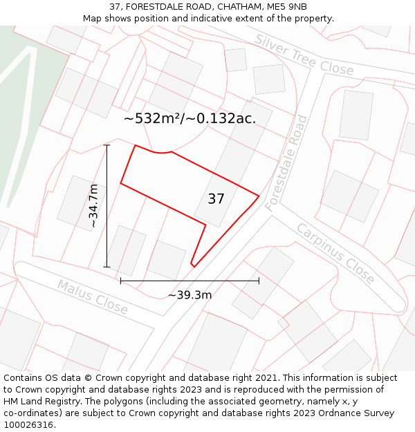 37, FORESTDALE ROAD, CHATHAM, ME5 9NB: Plot and title map