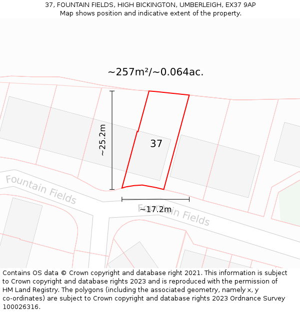 37, FOUNTAIN FIELDS, HIGH BICKINGTON, UMBERLEIGH, EX37 9AP: Plot and title map